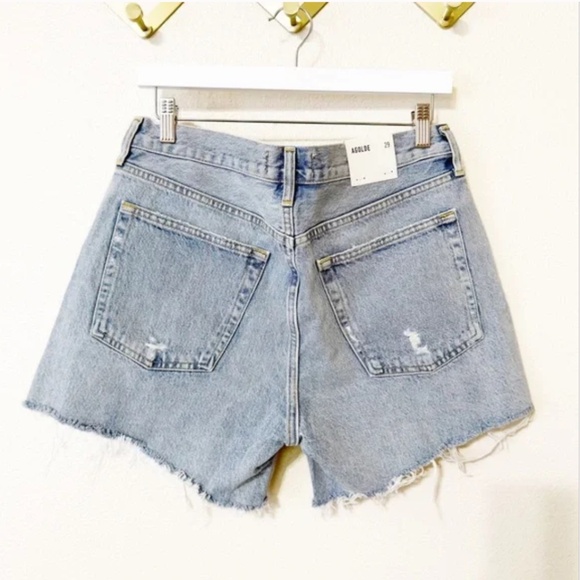 NWT Agolde Parker Long Distressed Button Fly Denim Jean Shorts in Swapmeet 29 - Picture 8 of 11